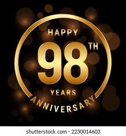 98th Anniversary. Anniversary template design with gold ring for celebration event, wedding, invitation and greeting card. Vector illustration
