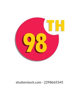 98.ª noventa y ocho números ordinales en el círculo, contando la tipografía de aniversario letra icono símbolo del logotipo ilustración línea de trazo editable estilo de diseño plano aislado en blanco