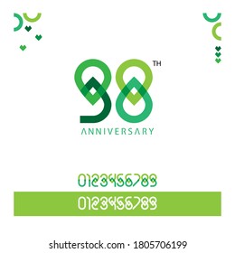 98th numeric typography, number font, with oil or water concept, smooth and modern