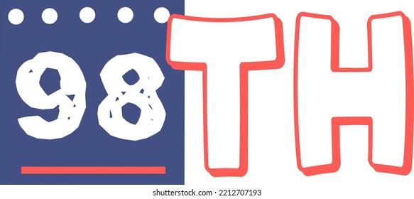 98th Ordinal Numbers counting vector art illustration with fantastic font and blue red color, worksheets - match sequence number worksheets for preschoolers 