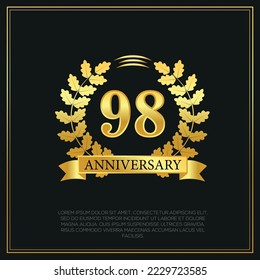 98th Year anniversary celebration background.  Golden numbers with gold ribbon, vector design.
