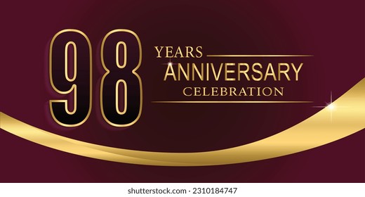 98th Year anniversary celebration background. Golden lettering and a gold ribbon on dark background,vector design for celebration, invitation card, and greeting card.