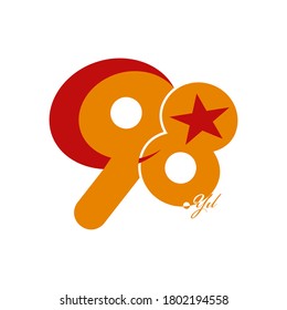 Logo del 98º año. Ilustración vectorial de la bandera turca roja de 98 años.