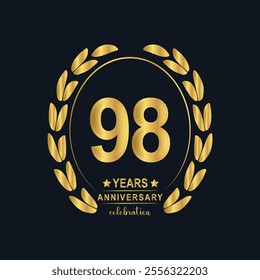 98th Years Anniversary celebration. Vector Template festive illustration Golden Color,. Birthday or wedding party event decoration.