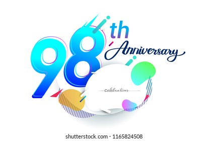 98th years anniversary logo, vector design birthday celebration with colorful geometric background, isolated on white background.