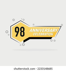 98th years anniversary logo, vector design with yellow geometric shape with gray background .