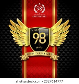 98th years celebration anniversary logo vector isolated on dark red and black luxury background
