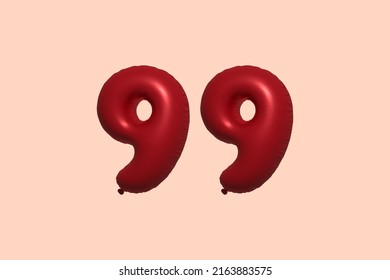 99 3d number balloon made of realistic metallic air balloon 3d rendering. 3D Red helium balloons for sale decoration Party Birthday, Celebrate anniversary, Wedding Holiday. Vector illustration