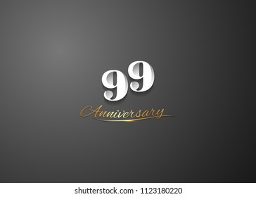 99 Anniversary elegant logotype design, white colored isolated on black background