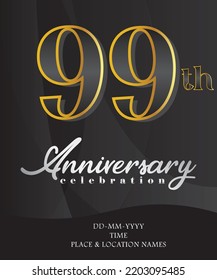 99 Anniversary Invitation Greeting Card Design Stock Vector (Royalty