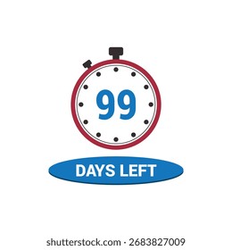 99 days left clock icon vector counting days and remaining time, countdown alarm