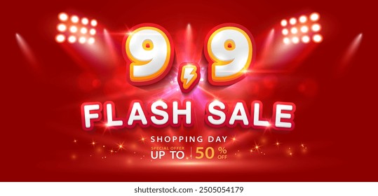 9.9 discount flash sale background. Vector illustration for shopping day, online shopping, special Offer coupon, voucher, banner template, websites, social media advertising.