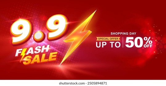 9.9 discount flash sale background. Vector illustration for shopping day, online shopping, special Offer coupon, voucher, banner template, websites, social media advertising.