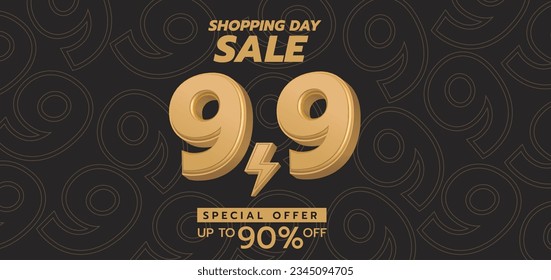 9.9 discount illustration design, shopping day promotion, ads, banner, poster, super market, shop, store, mini mart. 