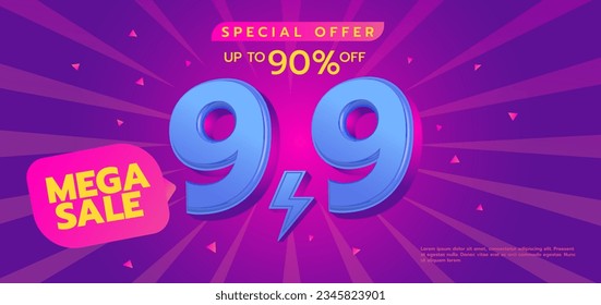 9.9 discount illustration design, shopping day promotion, ads, banner, poster, super market, shop store, mini mart. 