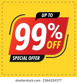 99% discount, Sales Vector badges for Labels, , Stickers, Banners, Tags, Web Stickers, New offer. Discount origami sign banner. Yellow, Black And Red.