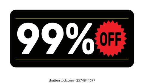 99% discount tag. icon vector Black, white and rad rectangular shape, perfect for marketing promotions