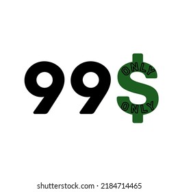 99$ Firma o vale de etiqueta o descuento para guardar dinero etiqueta, vectores de sellos Ilustración con fuente fantástica sobre fondo blanco