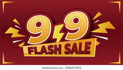 9.9 Flash Sale banner with bold typography, lightning effects, and a vibrant red-yellow color scheme, perfect for e-commerce promotions and special discount events