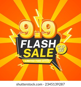 9.9 Flash sale, Banner template for Shopping Day product promotion on social media or online shop. Vector illustration design