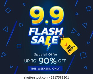 The 9.9 flash Sale illustration concept is vibrant, energetic, and visually captivating, aiming to convey a sense of excitement and the opportunity for amazing deals and discounts.