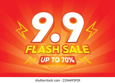 9.9 Flash Sale Shopping banner with Thunder sales banner template design for social media and website.Limited Only time and Flash Sale campaign