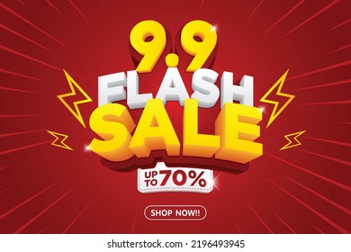 9.9 Flash Sale Shopping banner with Thunder sales banner template design for social media and website.Limited Only time and Flash Sale campaign