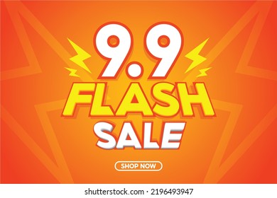 9.9 Flash Sale Shopping banner with Thunder sales banner template design for social media and website.Limited Only time and Flash Sale campaign