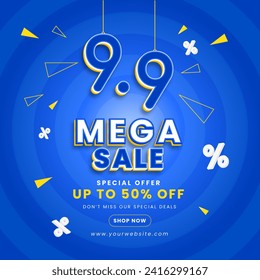 99 mega sale with 3d text and podium display for business promotion