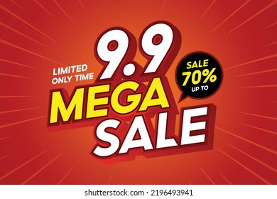 9.9 Mega Sale Shopping banner with Thunder sales banner template design for social media and website.Limited Only time and Flash Sale campaign