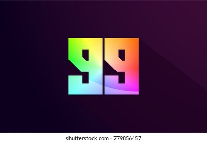 99 number logo icon design with rainbow color and purple black background