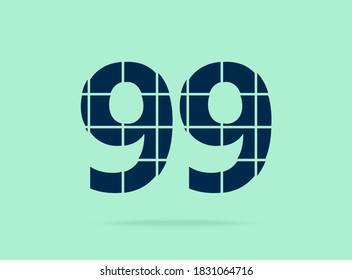 99 number, vector desing font.  Made of knife cut. For logo, brand label, design elements, corporate identity, application & more. IsolatedEps10 illustration