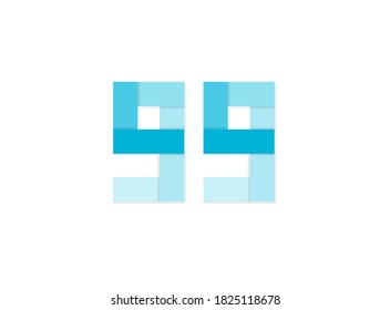 99 number, vector logo, paper cut desing font made of blue color tones .Isolated on white background. Eps10 illustration