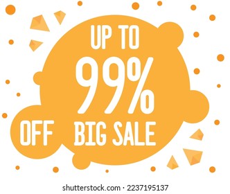 Up to 99% off balloon discount. Banner design for discount and trading. Big offer for products and services in orange balloon on white background