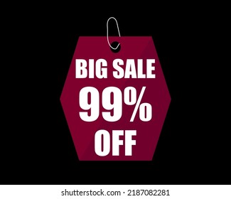 99% Off black banner. Advertising for big sale. 99% discount for promotions and offers.