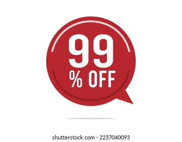 99% off discount vector. Offer balloon and price reduction for promotion and sale of stock. Red design on white background