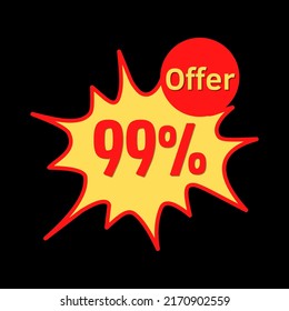 99% off (offer) with red and yellow online discount explosion speech bubble, bubble	