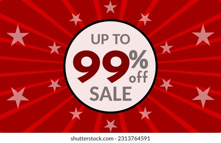 Up to 99% Off, red banner with discount for mega sales
