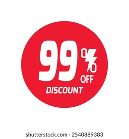 99% OFF Sale Discount Banner offer price tag. Special offer sale red label. Vector Modern Sticker Illustration Background