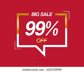 99% off sale isolated. Gold and red balloon sticker discount