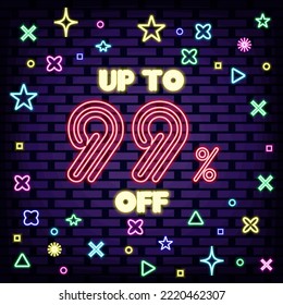 Up to 99% off, sale Neon signboards. Neon script. Neon text. Design element. Vector Illustration