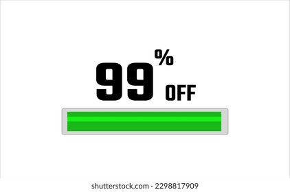 99 por ciento de descuento. Banner con barra de carga, color verde y gris, fondo blanco y fuente negra.