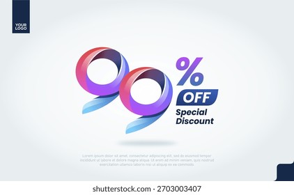 99 Percent Off Banner Vector with Modern 3D Gradient Typography for Sale Promotion