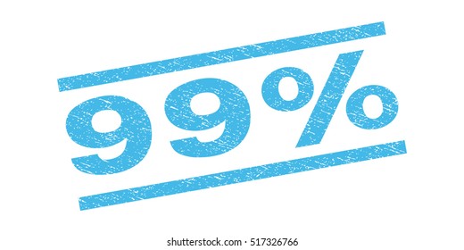 99 Percent watermark stamp. Text tag between parallel lines with grunge design style. Rubber seal stamp with dust texture. Vector light blue color ink imprint on a white background.