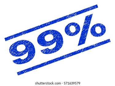 99 Percent watermark stamp. Text caption between parallel lines with grunge design style. Rotated rubber seal stamp with unclean texture. Vector blue ink imprint on a white background.