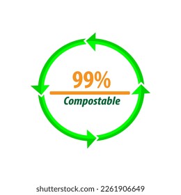 99% percentage compost circular vector art ilustration with orange green font and color