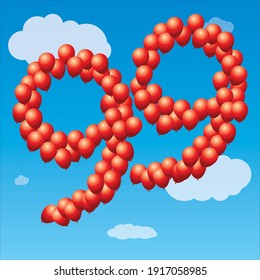 99 Red Balloons In A Blue Cloudy Sky