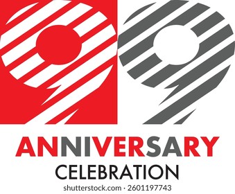 99 red and black striped numbers and at the bottom is the word anniversary celebration.