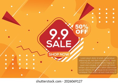 9.9 Sale Banner. Promo Offer Discount half Price for September 9th. Vector Advertising banner for online shop with Click To Action or CTA button