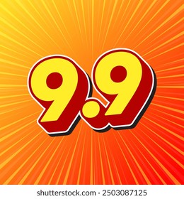 9.9 Sale shopping banner ,Yellow 3D Minimal text shadow and comic speed burst on Red Yellow Gradient background for Flash Sales campaign, special offers use to your Store website